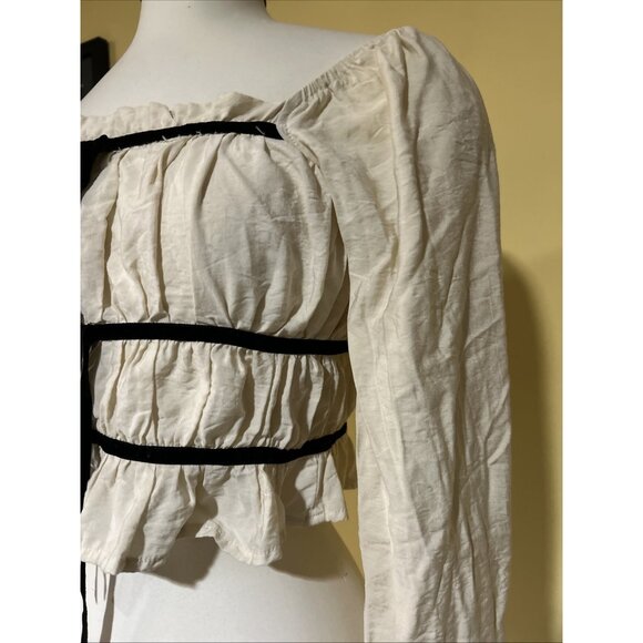 Thirty Thirty Milkmaid Puff Sleeve Smocked Crop Top Sz XS Coquette Peasant Boho - Picture 5 of 13
